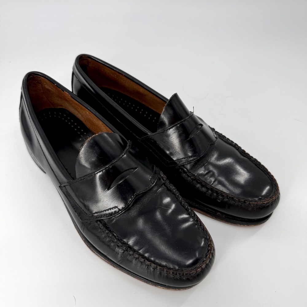 VTG G.H. Bass Logan Weejuns Penny Loafers Mens 10 D Black Leather Slip On Shoes